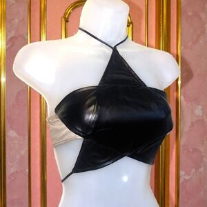 New Medium Black Star Backless Halter Top Crop Blouse Sleeveless Vegan Goth Y2k